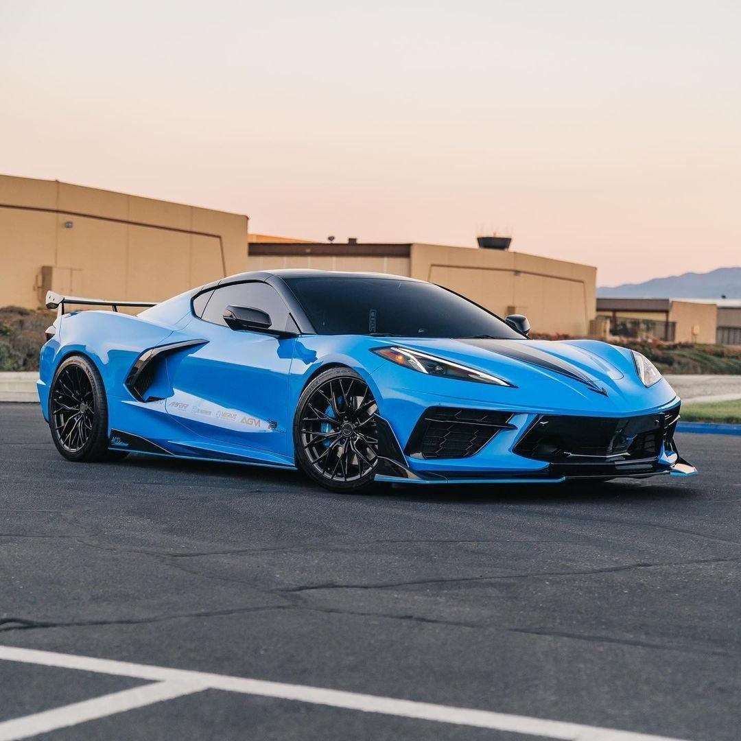 Rapid Blue Corvette C8 on MRR GF5 Gloss Black wheels - Gem Motorsports