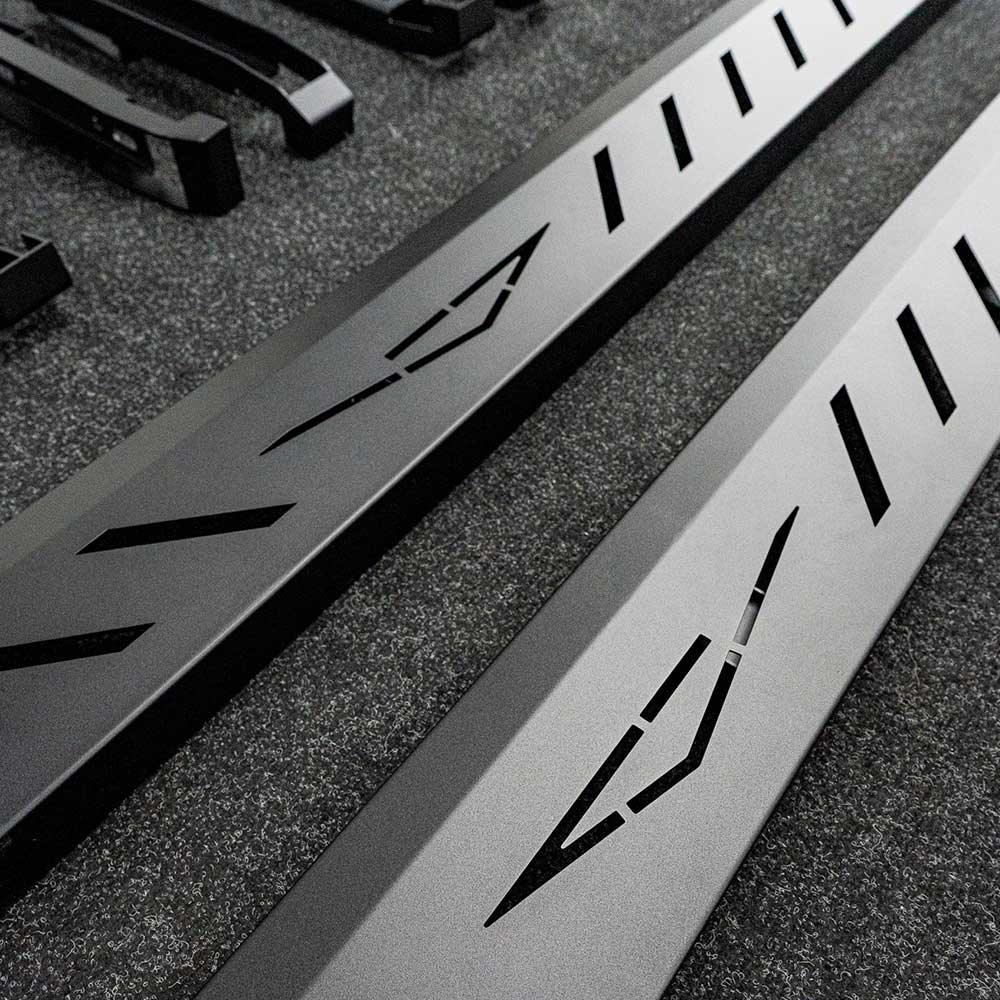 Tesla Cybertruck Running Boards (Side steps) Black Steel for Base / Foundation / Cyberbeast - Gem Motorsports