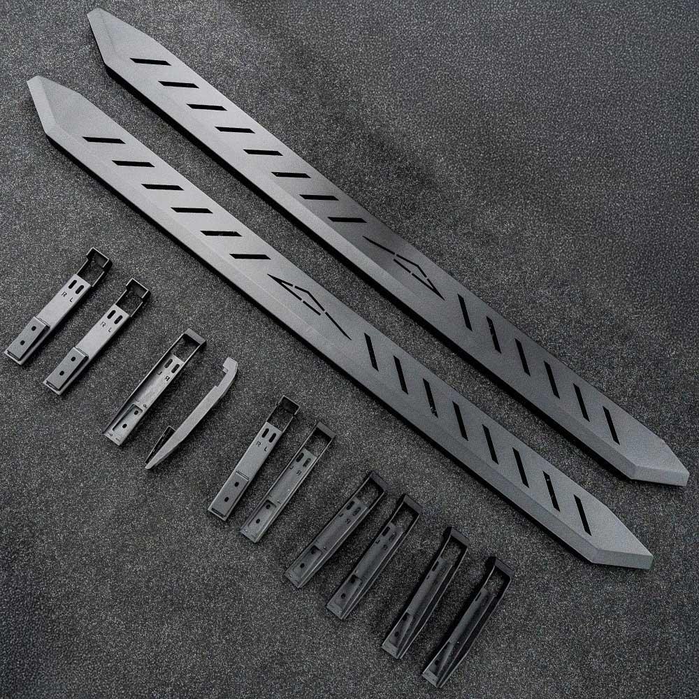 Tesla Cybertruck Running Boards (Side steps) Black Steel for Base / Foundation / Cyberbeast - Gem Motorsports
