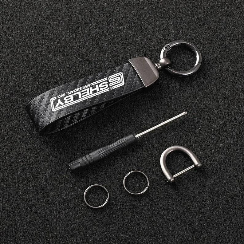 2011-2022 Ford Shelby Cobra Key Chain Carbon Fiber Leather - Gem Motorsports