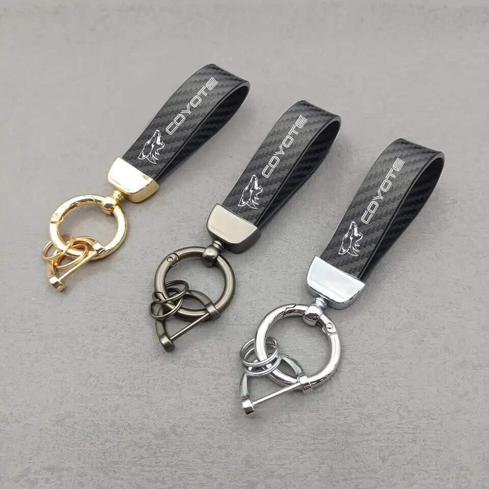 2011-2025 Ford Mustang Coyote Key Chain Carbon Fiber Leather - Gem Motorsports