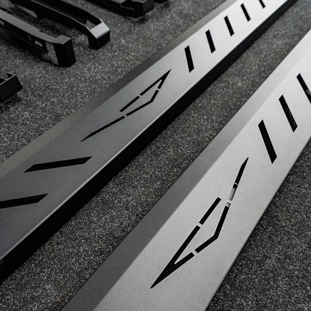 Tesla Cybertruck Running Boards (Side steps) Black Steel for Base / Foundation / Cyberbeast - Gem Motorsports