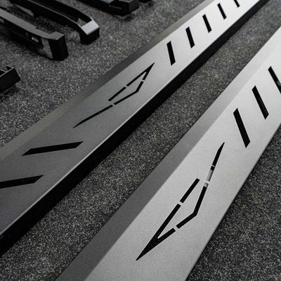 Tesla Cybertruck Running Boards (Side steps) Black Steel for Base / Foundation / Cyberbeast - Gem Motorsports
