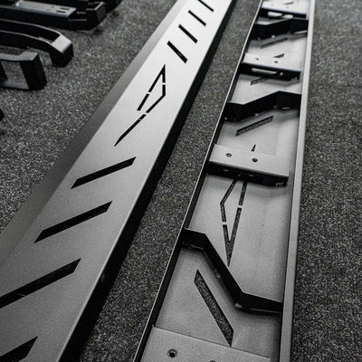 Tesla Cybertruck Running Boards (Side steps) Black Steel for Base / Foundation / Cyberbeast - Gem Motorsports