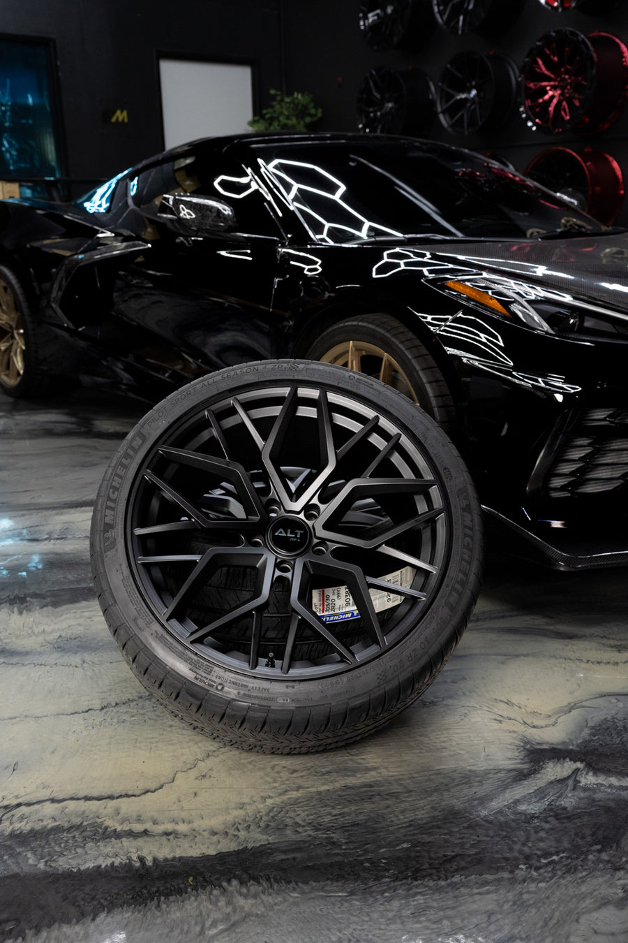 ALT Velocity Rotary Forged Satin Black wheel and tire package
