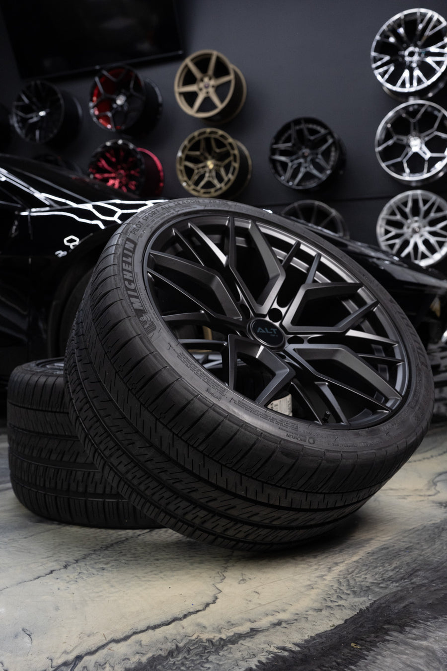 ALT Velocity Rotary Forged Satin Black wheel and tire package