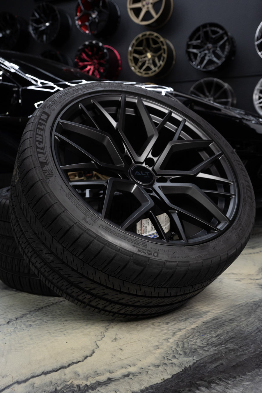ALT Velocity Rotary Forged Satin Black wheel and tire package