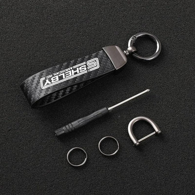2011-2022 Ford Shelby Cobra Key Chain Carbon Fiber Leather - Gem Motorsports
